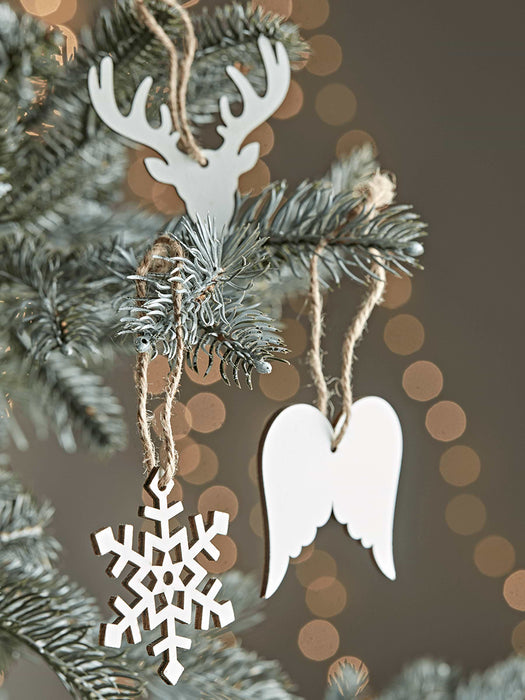 Eighteen Winter White Wooden Decorations