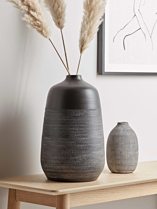 Black Textured Terracotta Vase