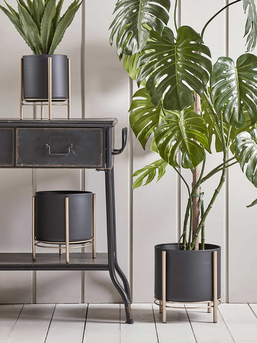 Three Black & Brass Planters