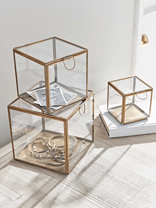 Three Brass & Glass Trinket Boxes