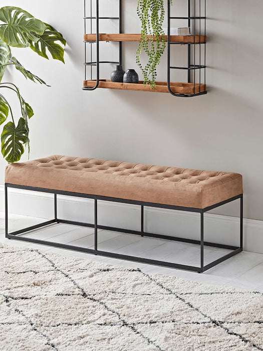 Faux Leather Buttoned Bench