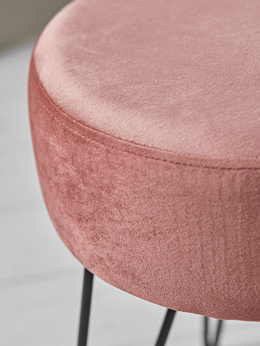 Velvet Hairpin Leg Stool - Blush