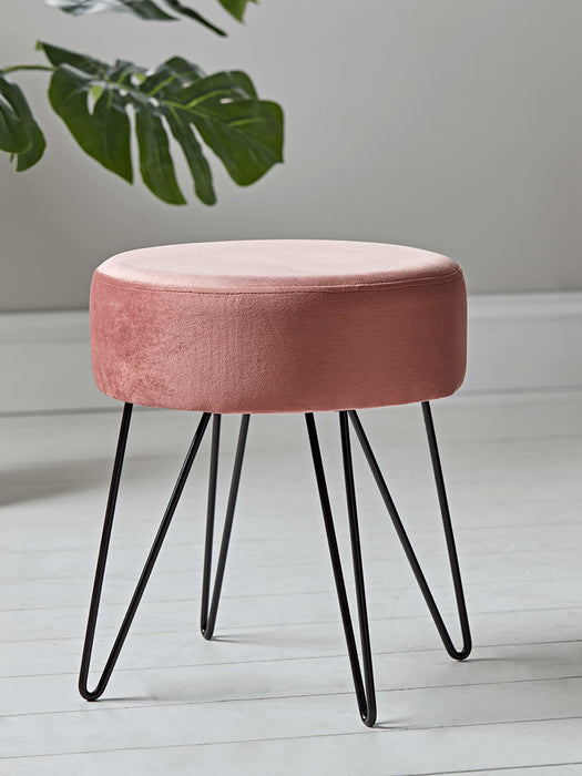 Velvet Hairpin Leg Stool - Blush