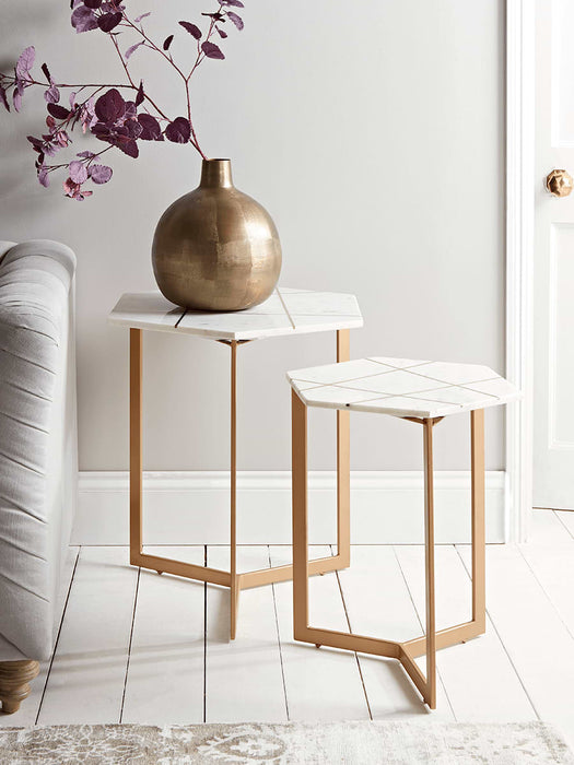 Two Marble & Brass Side Tables