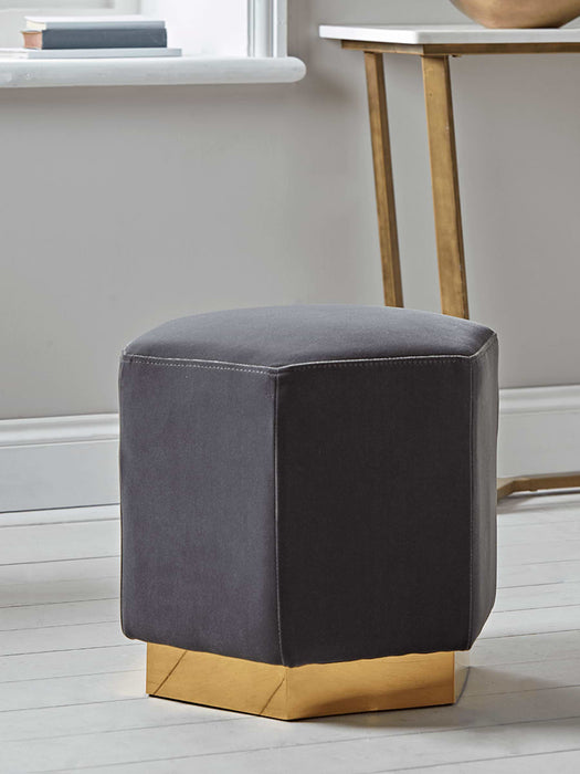 Velvet Hexagonal Pouffe - Grey