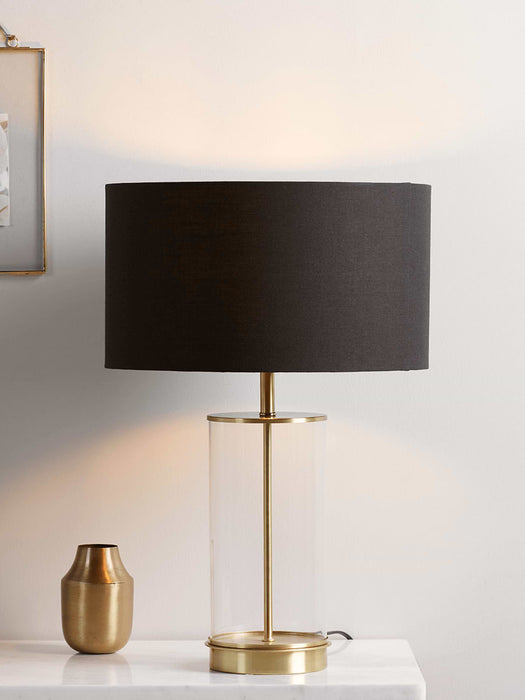 Brass & Black Glass Table Lamp