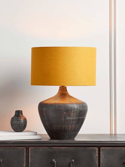 Mango Wood & Mustard Table Lamp