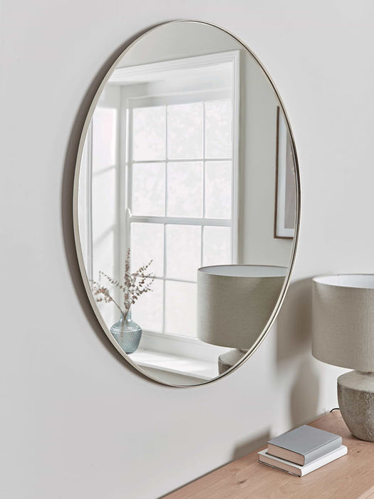 Antique Silver Slim Frame Round Mirror - Medium
