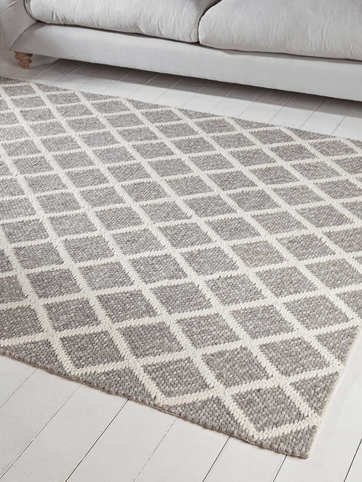 Textured Grey Wool Rug - Diamond