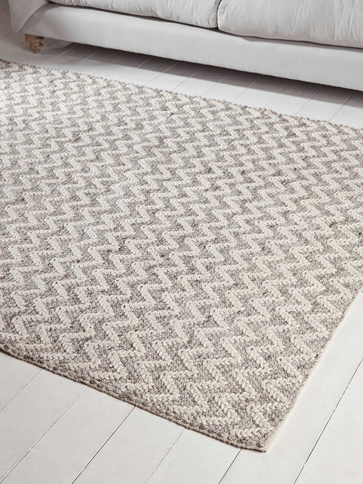 Textured Grey Wool Rug - Chevron