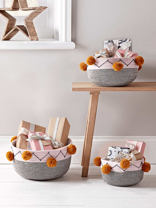 Three Mono Pom Pom Baskets - Blush & Mustard
