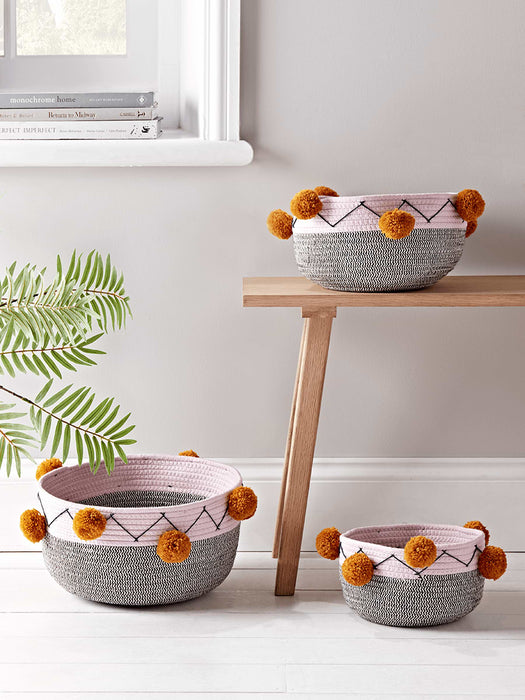Three Mono Pom Pom Baskets - Blush & Mustard