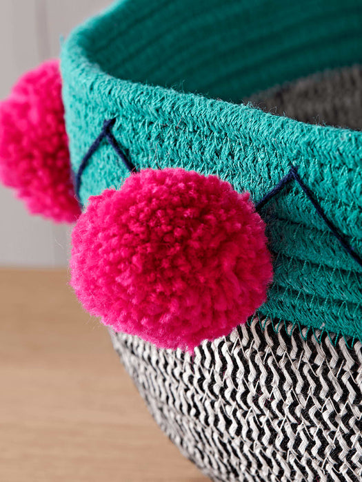 Three Mono Pom Pom Baskets - Turquoise & Fuchsia