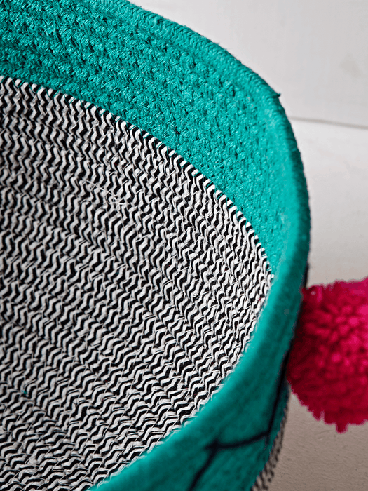 Three Mono Pom Pom Baskets - Turquoise & Fuchsia