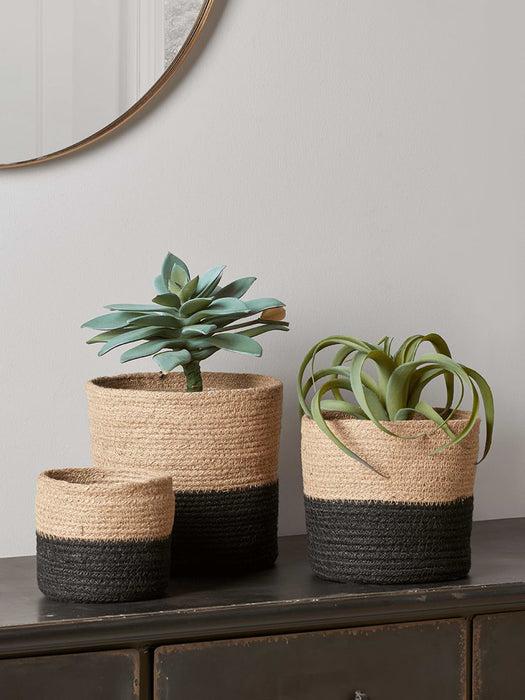 Three Monochrome Jute Baskets