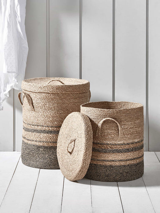 Two Striped Laundry Baskets