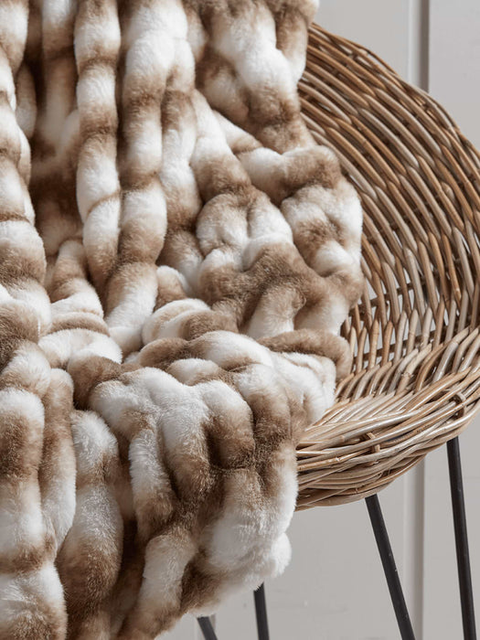 Textured Faux Fur Striped Throw