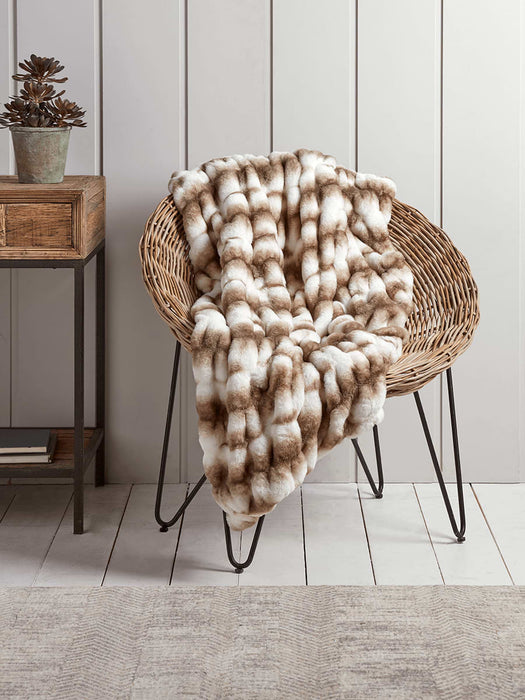 Textured Faux Fur Striped Throw