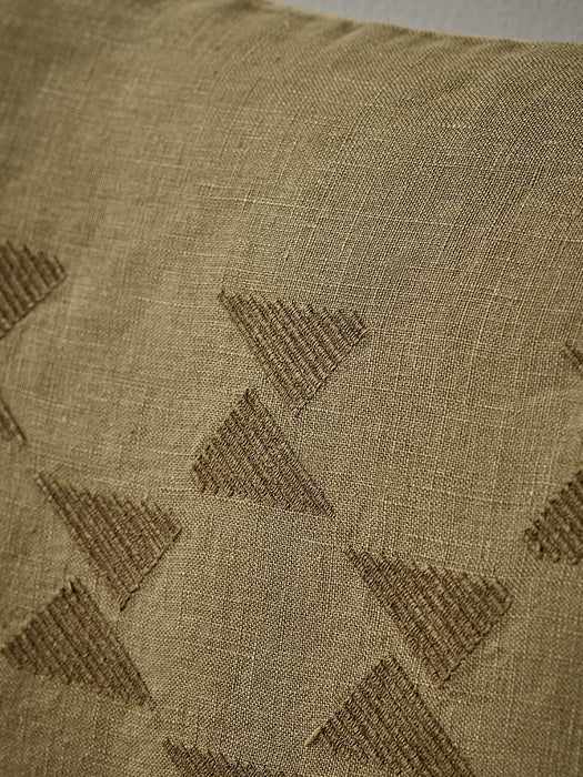 Linen Embroidered Cushion - Olive