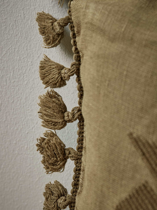 Linen Embroidered Cushion - Olive