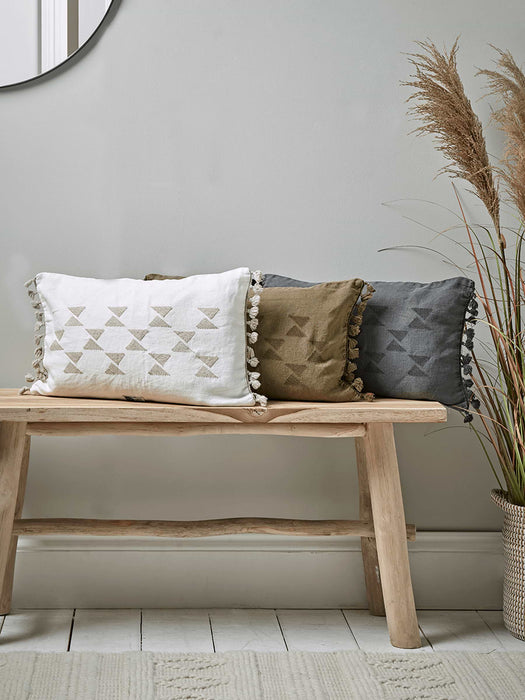Linen Embroidered Cushion - Olive