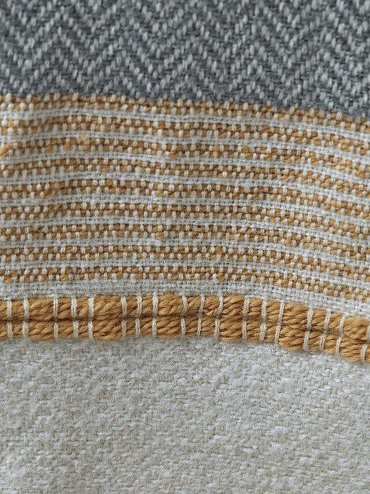 Textured Tassel Throw - Grey & Mustard