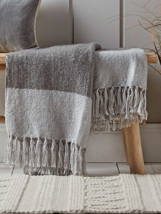 Fringe Two Tone Throw - Grey