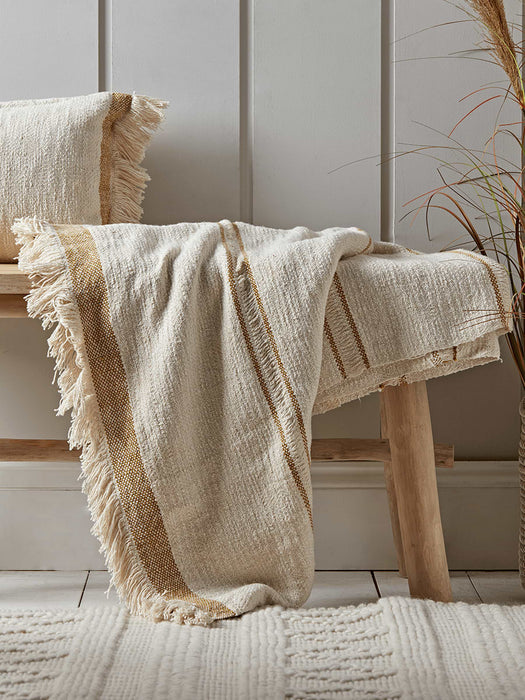 Woven Fringed Throw - Mustard