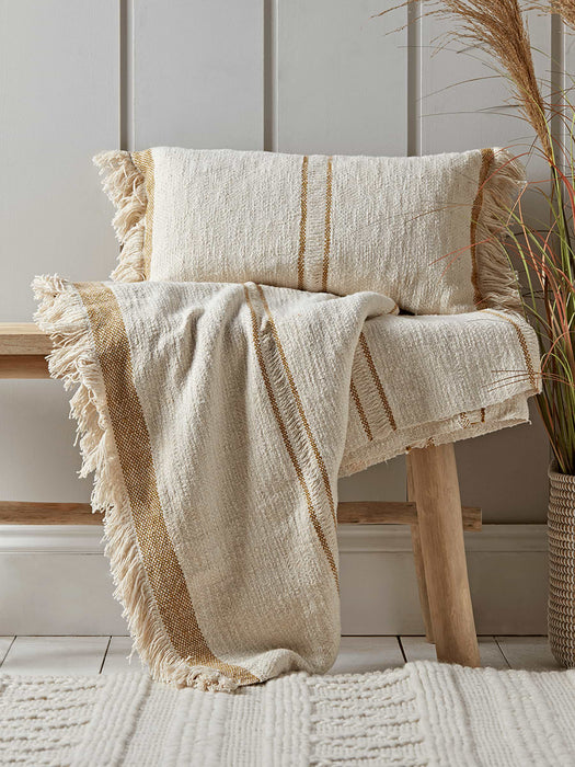Woven Fringed Cushion - Mustard