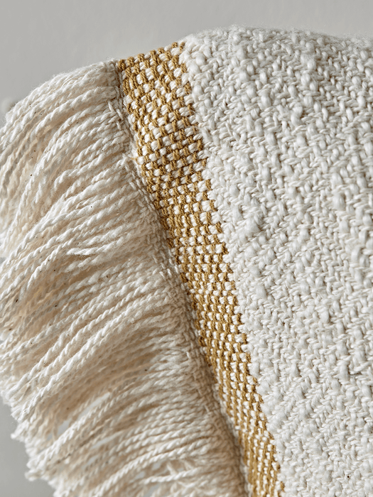 Woven Fringed Cushion - Mustard