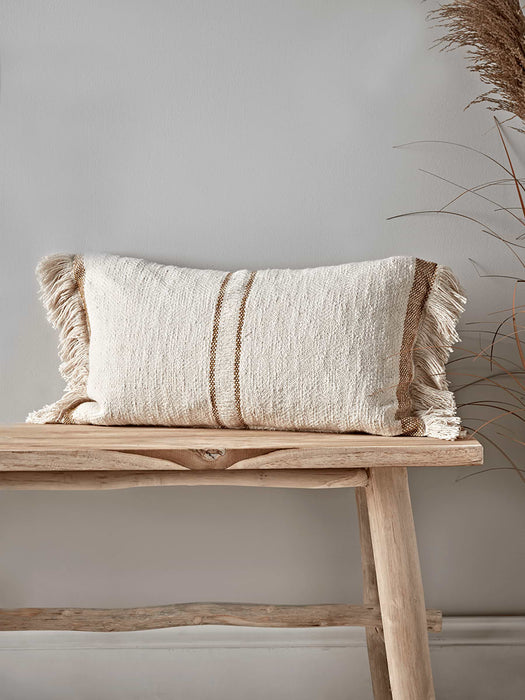 Woven Fringed Cushion - Mustard