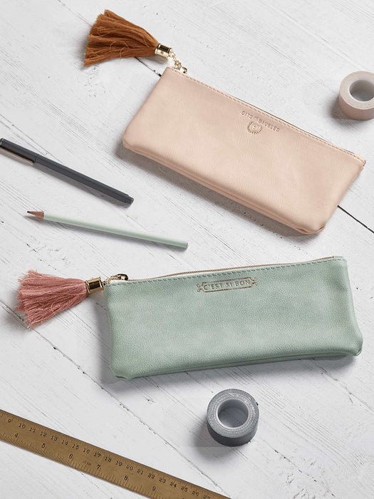 Faux Leather Pouch - Soft Green