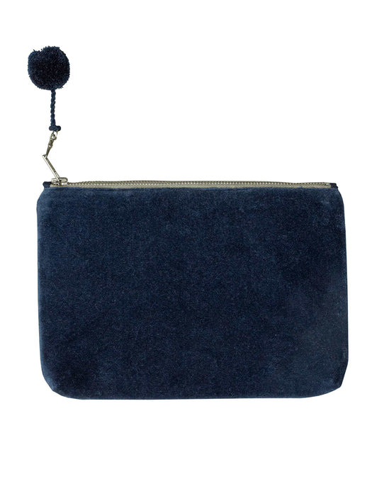 Velvet Pompom Pouch - Navy