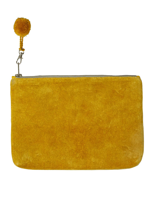 Velvet Pompom Pouch - Mustard