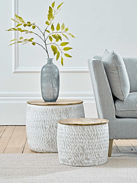 Two Enamelled Storage Tables - Taupe