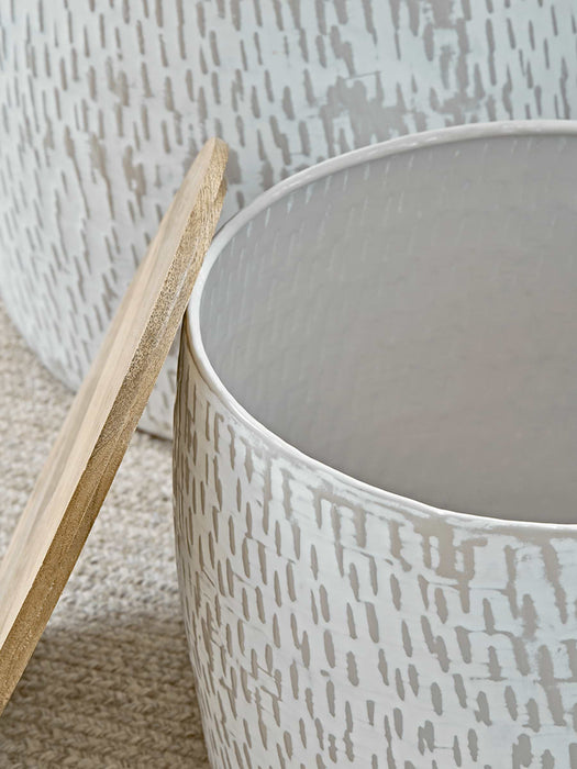 Two Enamelled Storage Tables - Taupe