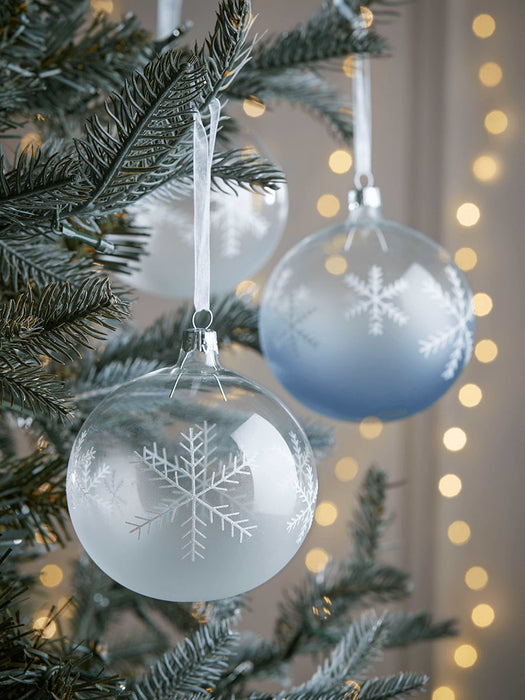 Four Large Glass Snowflake Baubles