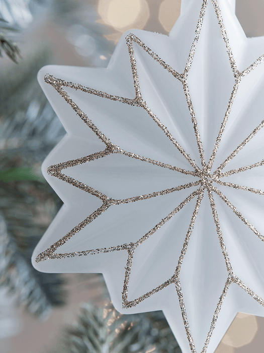 Twelve Glass Glittered Snowflakes