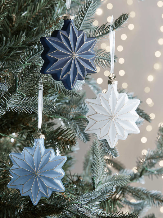 Twelve Glass Glittered Snowflakes