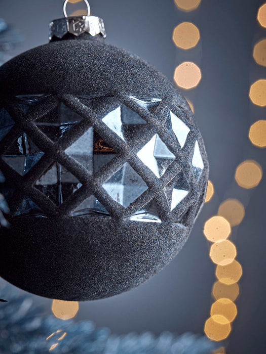 Twelve Large Geometric Glass Baubles - Midnight Blue