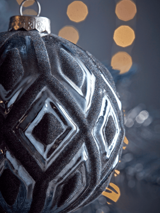 Twelve Large Geometric Glass Baubles - Midnight Blue