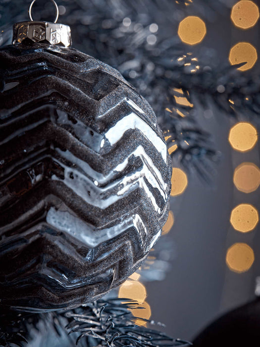 Twelve Large Geometric Glass Baubles - Midnight Blue