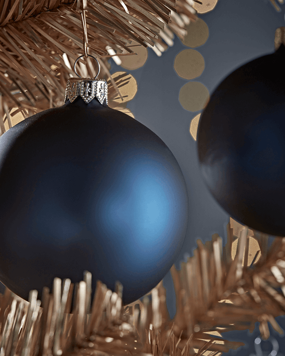 Six Handblown Glass Baubles - Midnight Blue