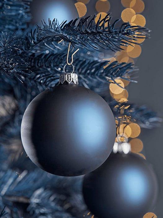 Six Handblown Glass Baubles - Midnight Blue