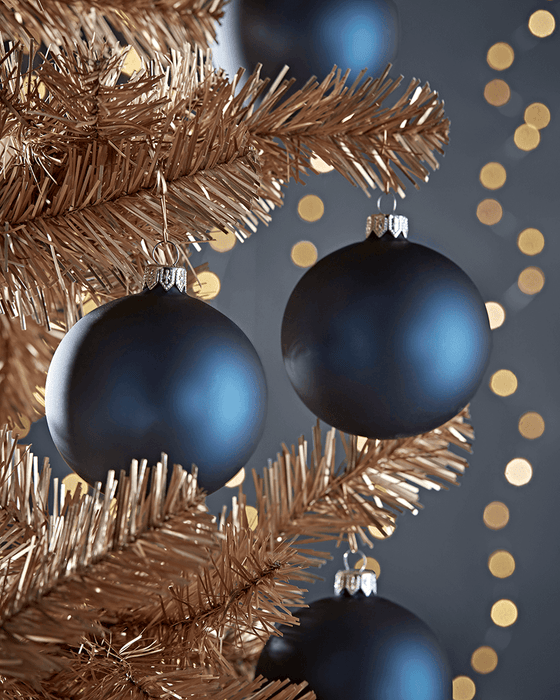 Six Handblown Glass Baubles - Midnight Blue