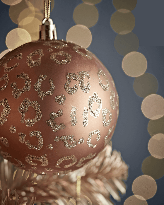 Twelve Glittered Leopard Print Shatterproof Baubles