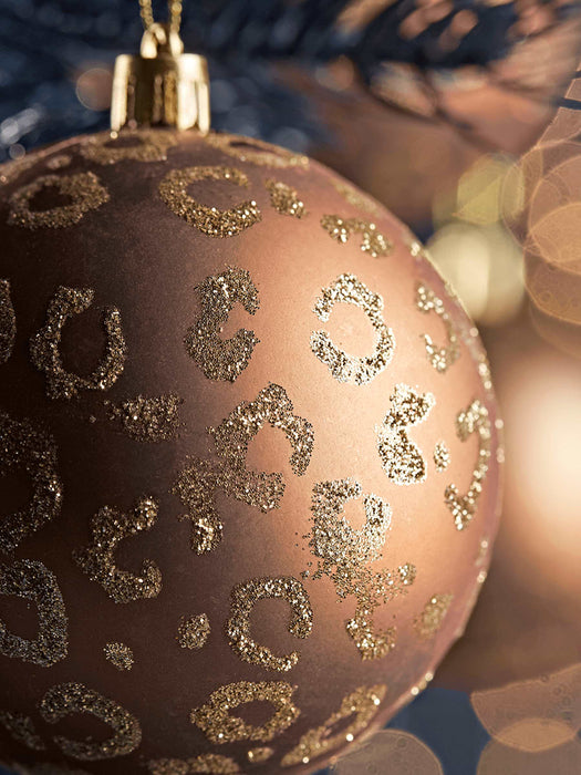 Twelve Glittered Leopard Print Shatterproof Baubles