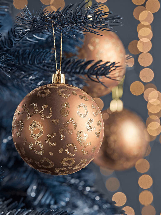 Twelve Glittered Leopard Print Shatterproof Baubles