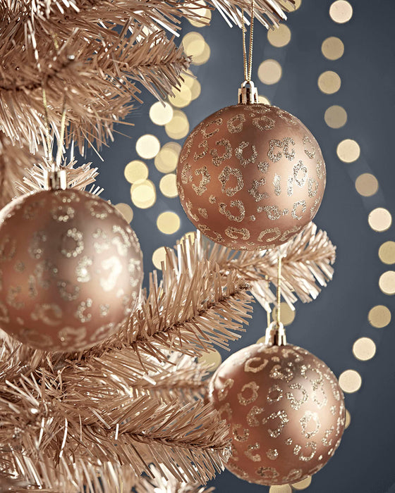 Twelve Glittered Leopard Print Shatterproof Baubles