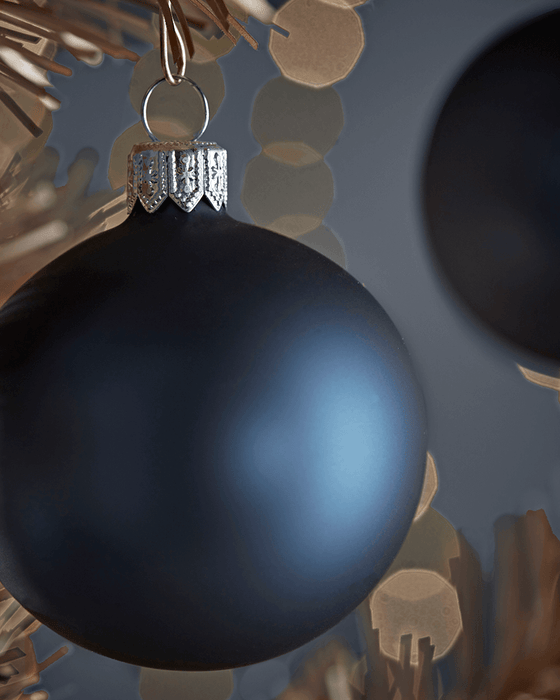 Six Small Handblown Glass Baubles - Midnight Blue
